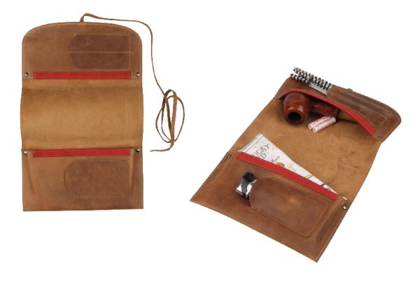 Pfeifenrollbeutel Leder braun antik 1er